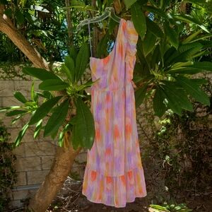 🩷 Aqua Abstract Pastel One Shoulder Dress